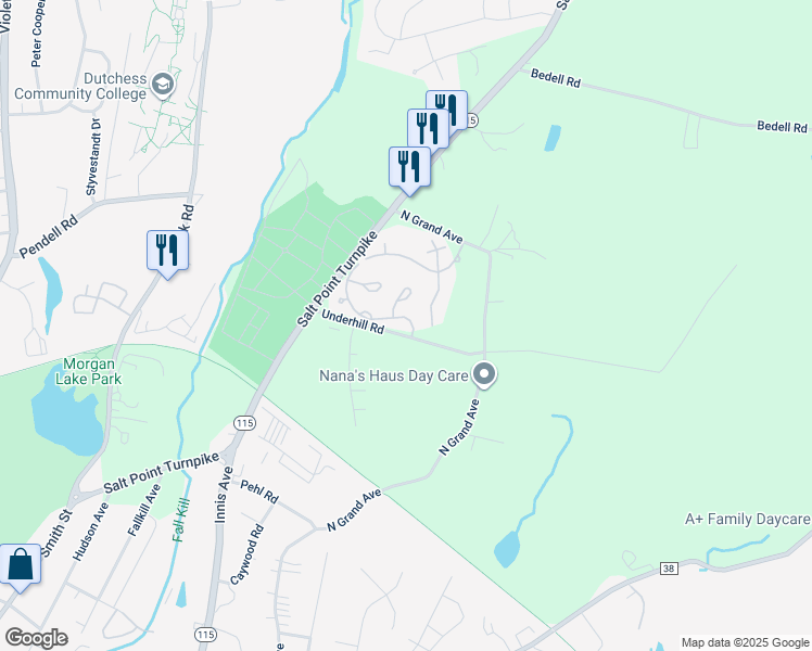 map of restaurants, bars, coffee shops, grocery stores, and more near 129 Bermuda Boulevard in Poughkeepsie
