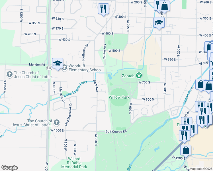 map of restaurants, bars, coffee shops, grocery stores, and more near 673 West 760 South in Logan