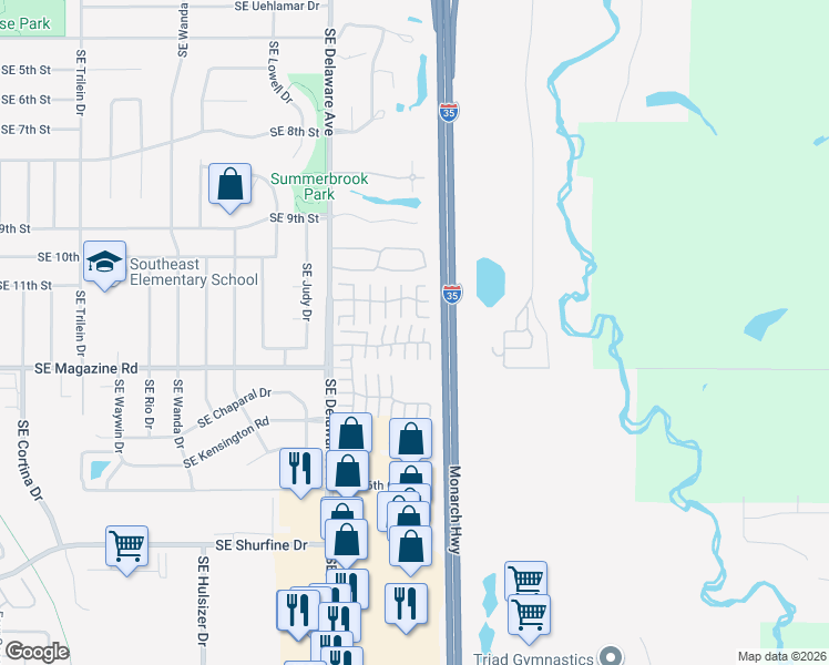map of restaurants, bars, coffee shops, grocery stores, and more near 1321 Southeast Delaware Avenue in Ankeny