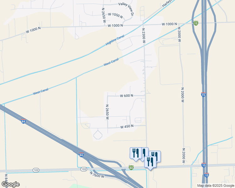map of restaurants, bars, coffee shops, grocery stores, and more near 2556 West 600 North in Tremonton