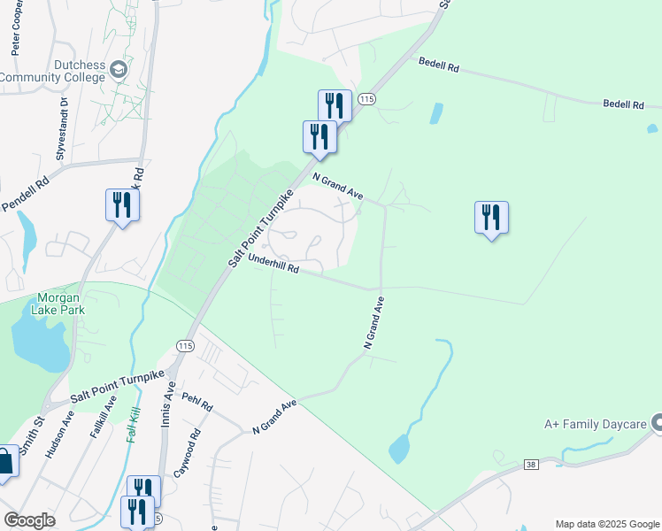 map of restaurants, bars, coffee shops, grocery stores, and more near 129 Bermuda Boulevard in Poughkeepsie