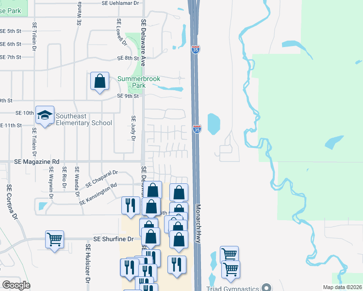 map of restaurants, bars, coffee shops, grocery stores, and more near 1321 Southeast Delaware Avenue in Ankeny