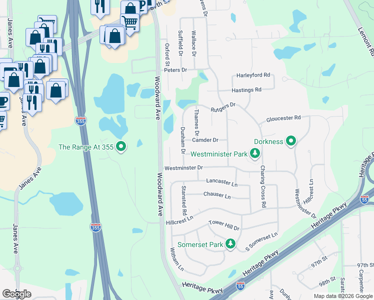 map of restaurants, bars, coffee shops, grocery stores, and more near 20W527 Elizabeth Drive in Downers Grove