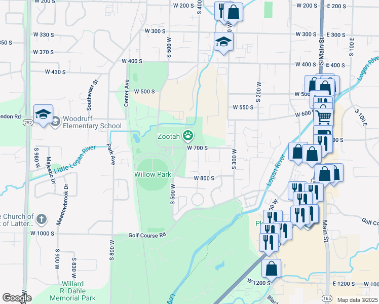 map of restaurants, bars, coffee shops, grocery stores, and more near 357 West 750 South in Logan