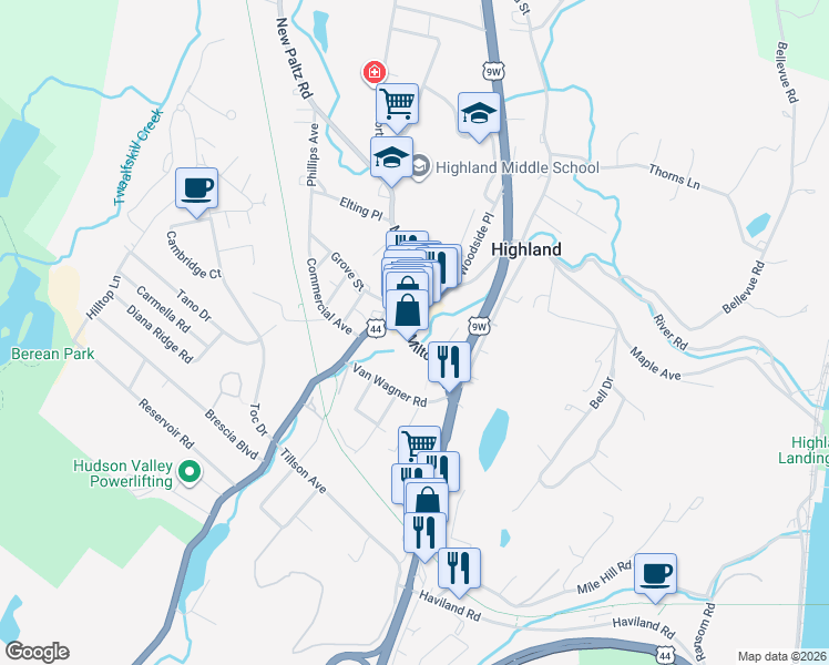 map of restaurants, bars, coffee shops, grocery stores, and more near 104 Vineyard Avenue in Lloyd