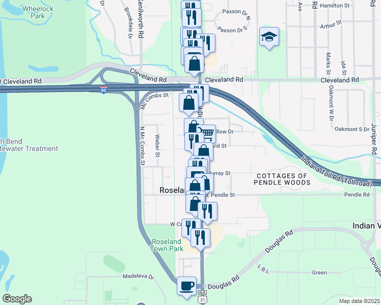 map of restaurants, bars, coffee shops, grocery stores, and more near 118 Rhode Street in Roseland