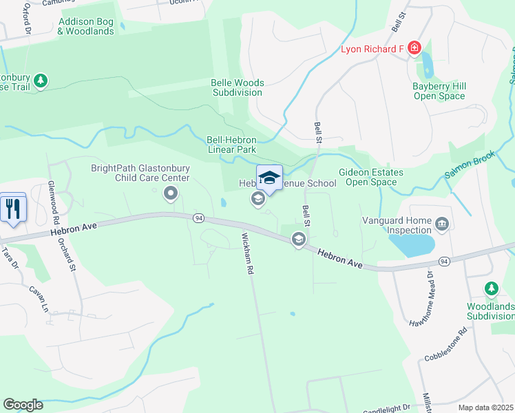map of restaurants, bars, coffee shops, grocery stores, and more near 1363 Hebron Avenue in Glastonbury