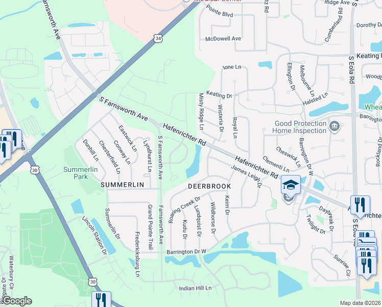 map of restaurants, bars, coffee shops, grocery stores, and more near 1857 Turtle Creek Drive in Aurora