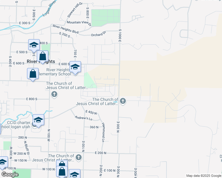 map of restaurants, bars, coffee shops, grocery stores, and more near 217 East 520 North in Providence