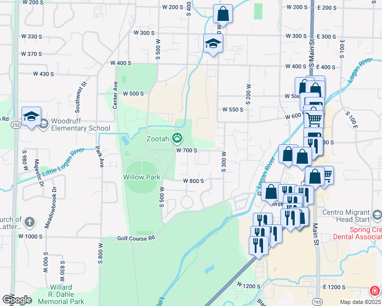 map of restaurants, bars, coffee shops, grocery stores, and more near 357 West 750 South in Logan
