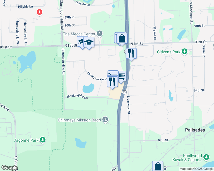 map of restaurants, bars, coffee shops, grocery stores, and more near 730 Kingery Highway in Willowbrook