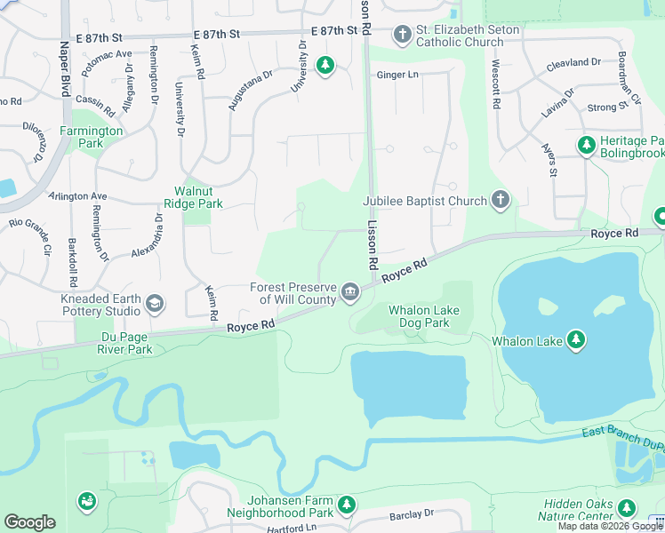 map of restaurants, bars, coffee shops, grocery stores, and more near 1472 Royce Road in Naperville