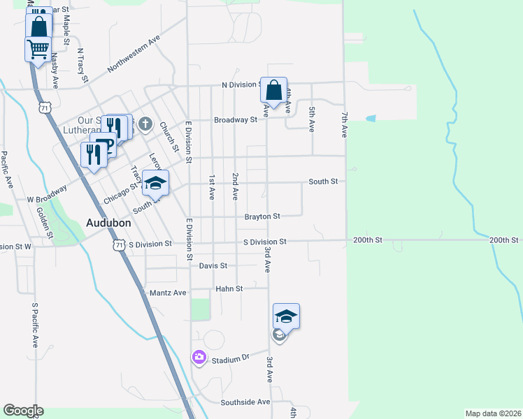 map of restaurants, bars, coffee shops, grocery stores, and more near 713 Brayton Street in Audubon