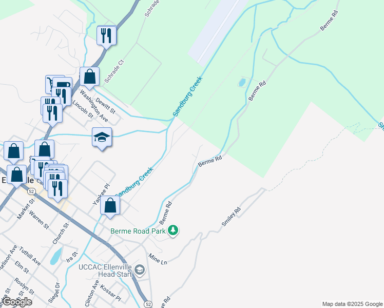 map of restaurants, bars, coffee shops, grocery stores, and more near 98 Coulter Lane in Ellenville