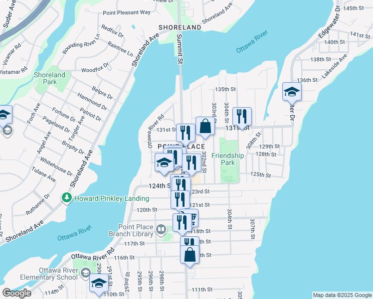 map of restaurants, bars, coffee shops, grocery stores, and more near 5307 North Summit Street in Toledo
