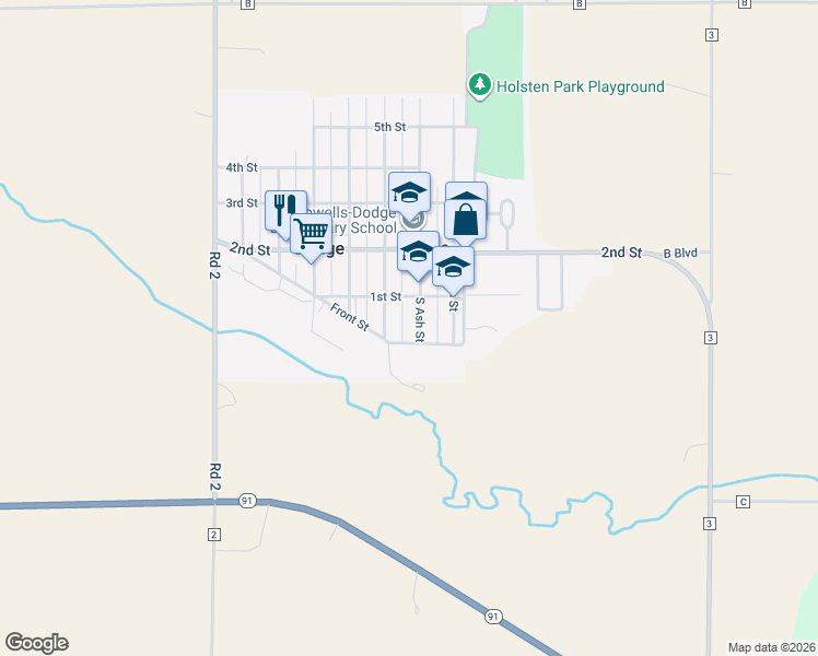 map of restaurants, bars, coffee shops, grocery stores, and more near 641 1st Street in Dodge