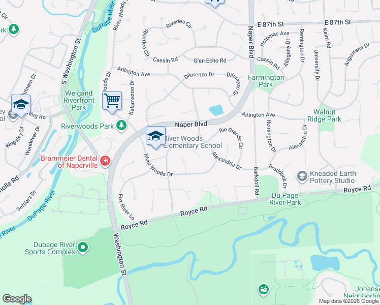 map of restaurants, bars, coffee shops, grocery stores, and more near 600 Apple River Drive in Naperville