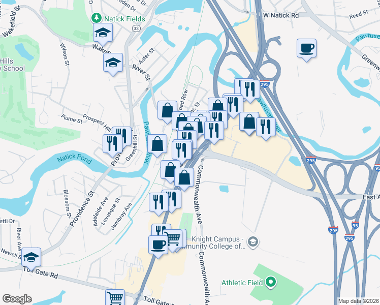 map of restaurants, bars, coffee shops, grocery stores, and more near 685 Bald Hill Road in Warwick