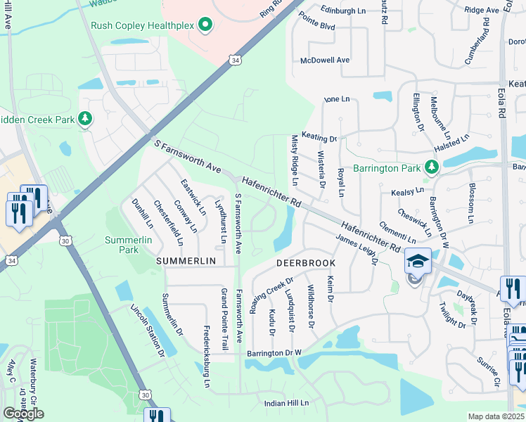 map of restaurants, bars, coffee shops, grocery stores, and more near 1897 Turtle Creek Court in Aurora