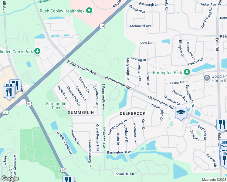 map of restaurants, bars, coffee shops, grocery stores, and more near 1897 Turtle Creek Court in Aurora
