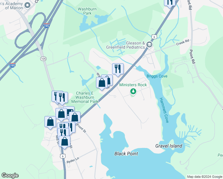 map of restaurants, bars, coffee shops, grocery stores, and more near 330 Wareham Road in Marion