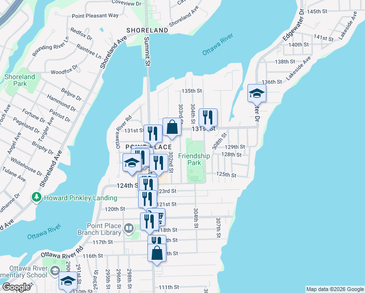 map of restaurants, bars, coffee shops, grocery stores, and more near 5432 303rd Street in Toledo