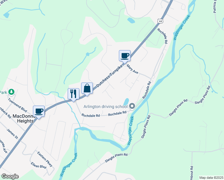 map of restaurants, bars, coffee shops, grocery stores, and more near 17 Esterich Road in Poughkeepsie