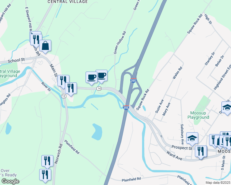 map of restaurants, bars, coffee shops, grocery stores, and more near 6 Green Hollow Road in Plainfield