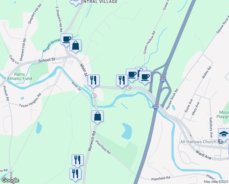 map of restaurants, bars, coffee shops, grocery stores, and more near 33 East Main Street in Plainfield