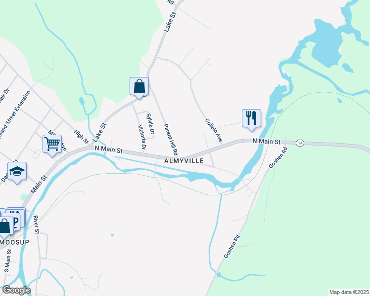 map of restaurants, bars, coffee shops, grocery stores, and more near 10 Parent Hill Road in Plainfield
