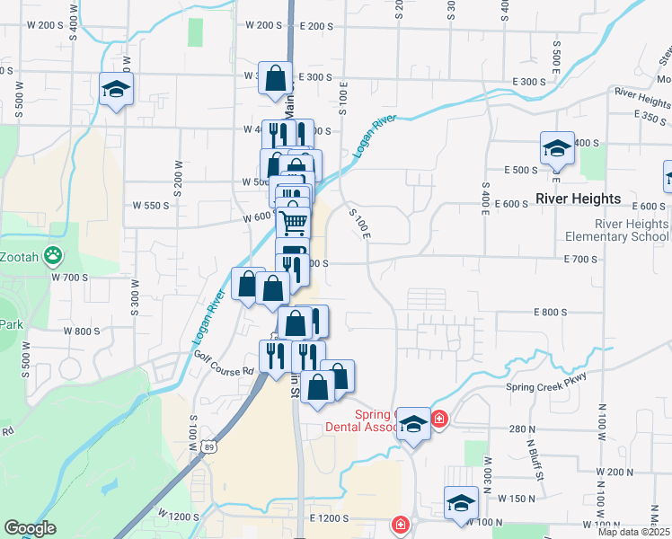 map of restaurants, bars, coffee shops, grocery stores, and more near 91 East 700 South in Logan