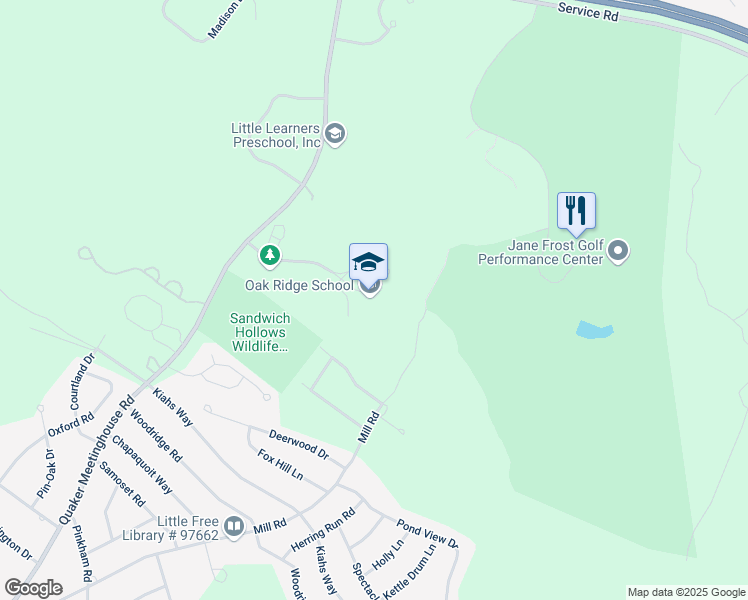 map of restaurants, bars, coffee shops, grocery stores, and more near 260 Quaker Meetinghouse Road in Sandwich