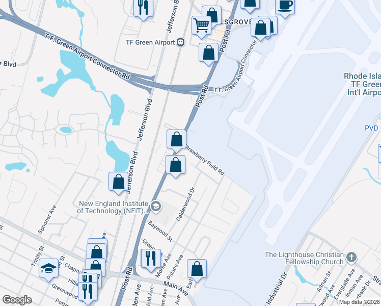 map of restaurants, bars, coffee shops, grocery stores, and more near 46 Marion Avenue in Warwick