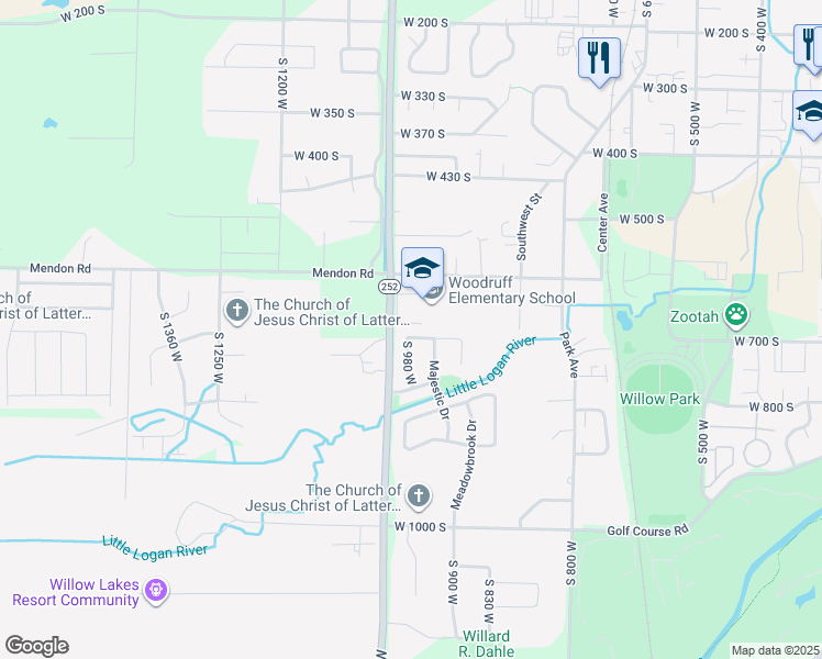 map of restaurants, bars, coffee shops, grocery stores, and more near 985 West 720 South in Logan