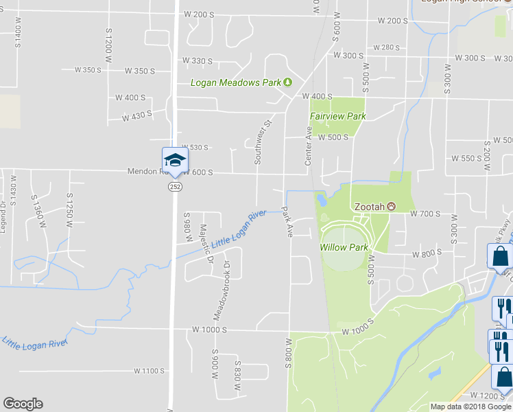 map of restaurants, bars, coffee shops, grocery stores, and more near 1057 Southwest Street in Logan