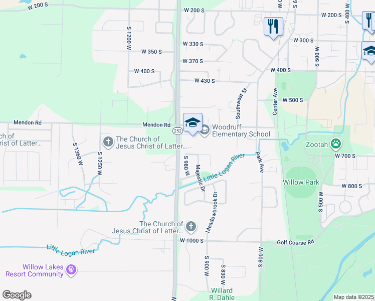 map of restaurants, bars, coffee shops, grocery stores, and more near 985 West 720 South in Logan