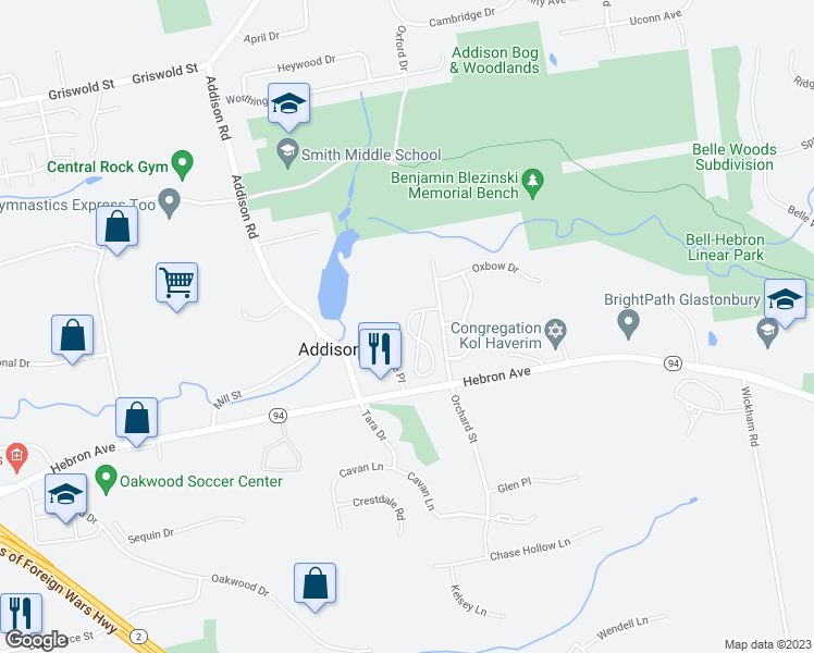 map of restaurants, bars, coffee shops, grocery stores, and more near 8 Adenas Walk in Glastonbury