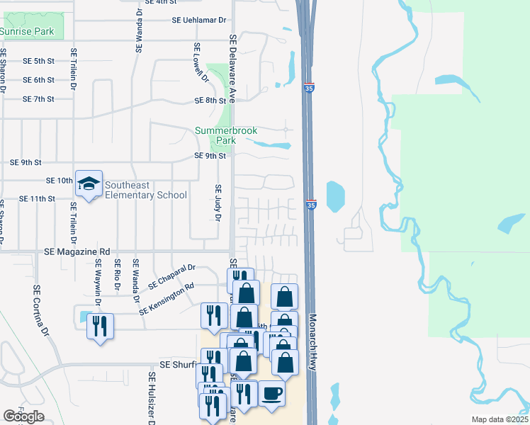 map of restaurants, bars, coffee shops, grocery stores, and more near 1212 Southeast Birch Lane in Ankeny
