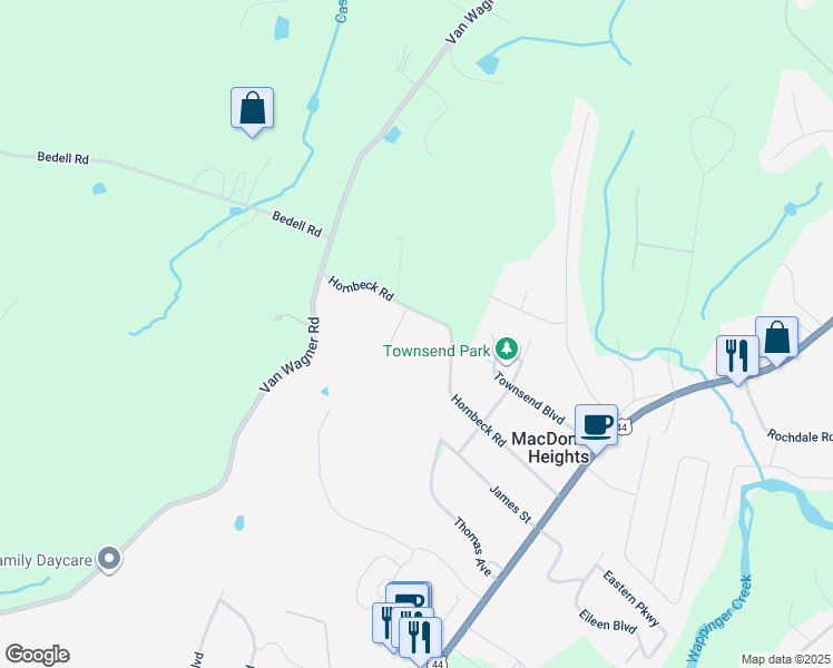 map of restaurants, bars, coffee shops, grocery stores, and more near 69 Hornbeck Road in Arlington