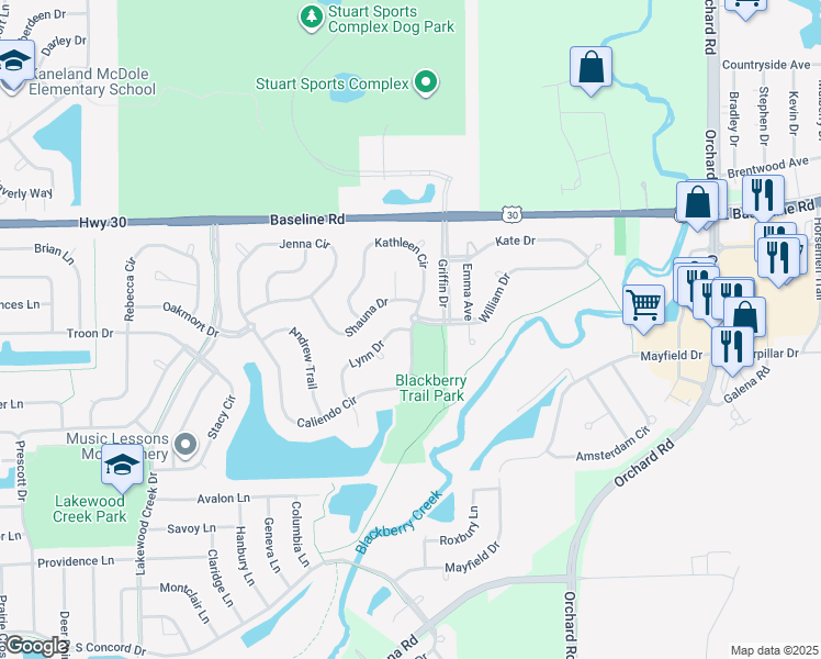 map of restaurants, bars, coffee shops, grocery stores, and more near 2205 Lynn Drive in Montgomery