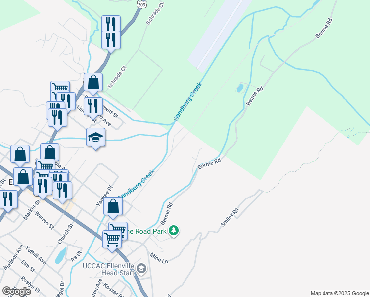 map of restaurants, bars, coffee shops, grocery stores, and more near 98 Coulter Lane in Ellenville