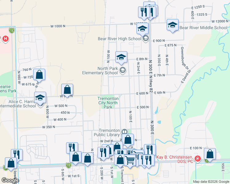 map of restaurants, bars, coffee shops, grocery stores, and more near 37 West 600 North in Tremonton