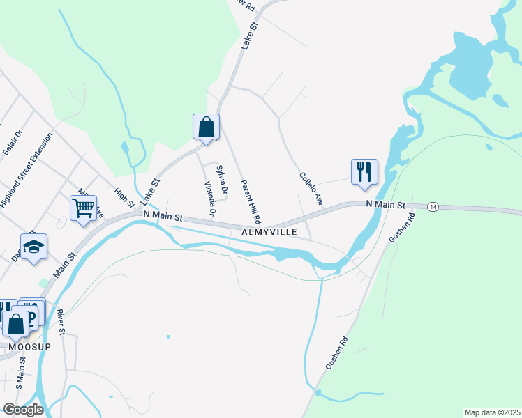 map of restaurants, bars, coffee shops, grocery stores, and more near 10 Parent Hill Road in Plainfield