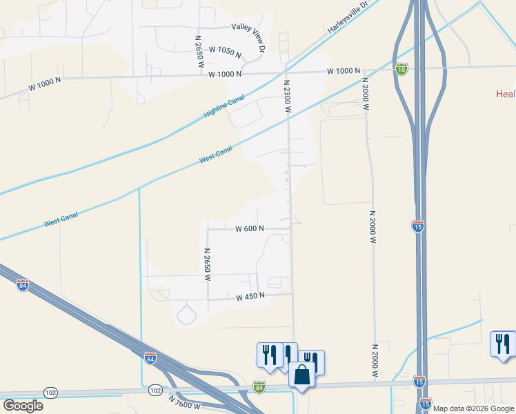 map of restaurants, bars, coffee shops, grocery stores, and more near 778 North 2450 West in Tremonton