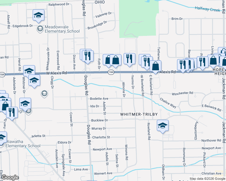 map of restaurants, bars, coffee shops, grocery stores, and more near 5661 Jan Ct in Toledo