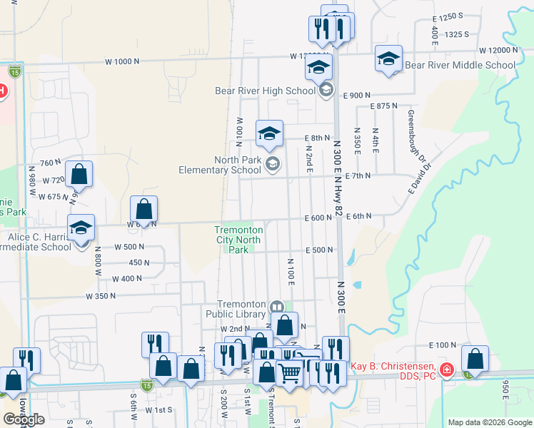 map of restaurants, bars, coffee shops, grocery stores, and more near 37 West 600 North in Tremonton