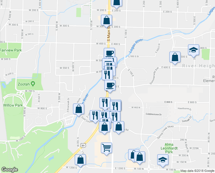 map of restaurants, bars, coffee shops, grocery stores, and more near in Logan