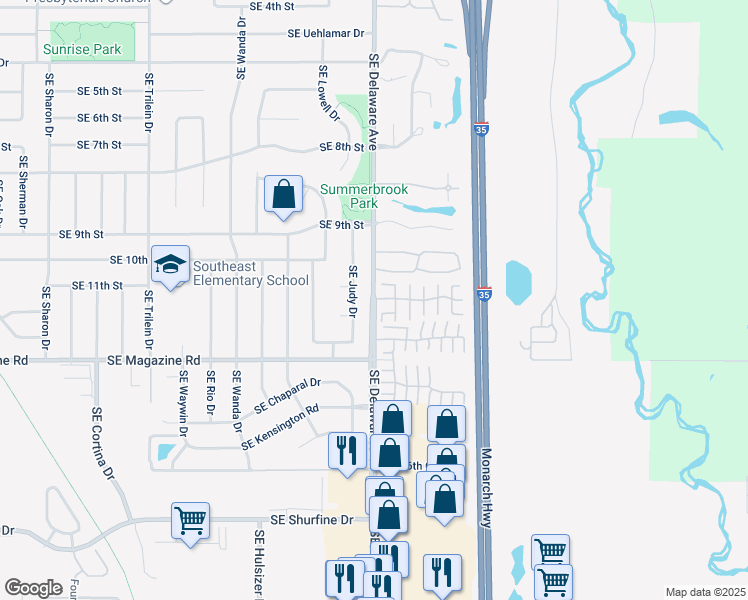 map of restaurants, bars, coffee shops, grocery stores, and more near 1108 Southeast Birch Lane in Ankeny