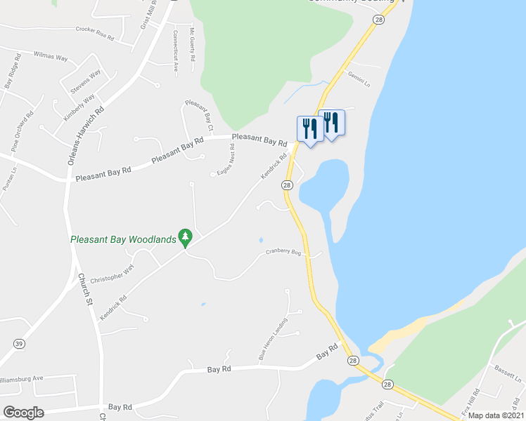 map of restaurants, bars, coffee shops, grocery stores, and more near 20 Mariner Drive in Harwich