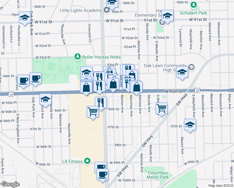 map of restaurants, bars, coffee shops, grocery stores, and more near 6311 Marion Avenue in Oak Lawn